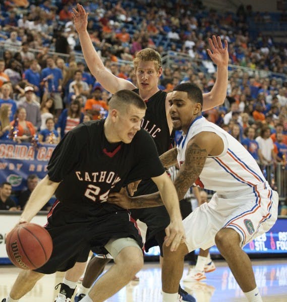 Billy Donovan Jr. (24) is transferring to UF from Catholic University. He played in an exhibition in the Stephen C. O'Connell Center on Nov. 3.