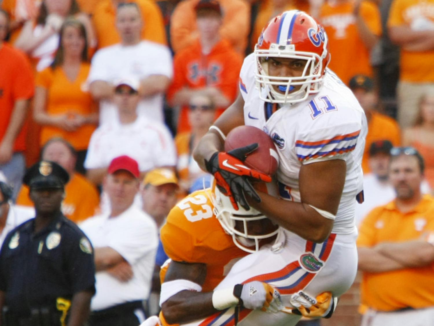 Jordan Reed (11) has improved his blocking and receiving abilities during his second season as a full-time tight end. The junior leads Florida with 16 catches in 2012. 