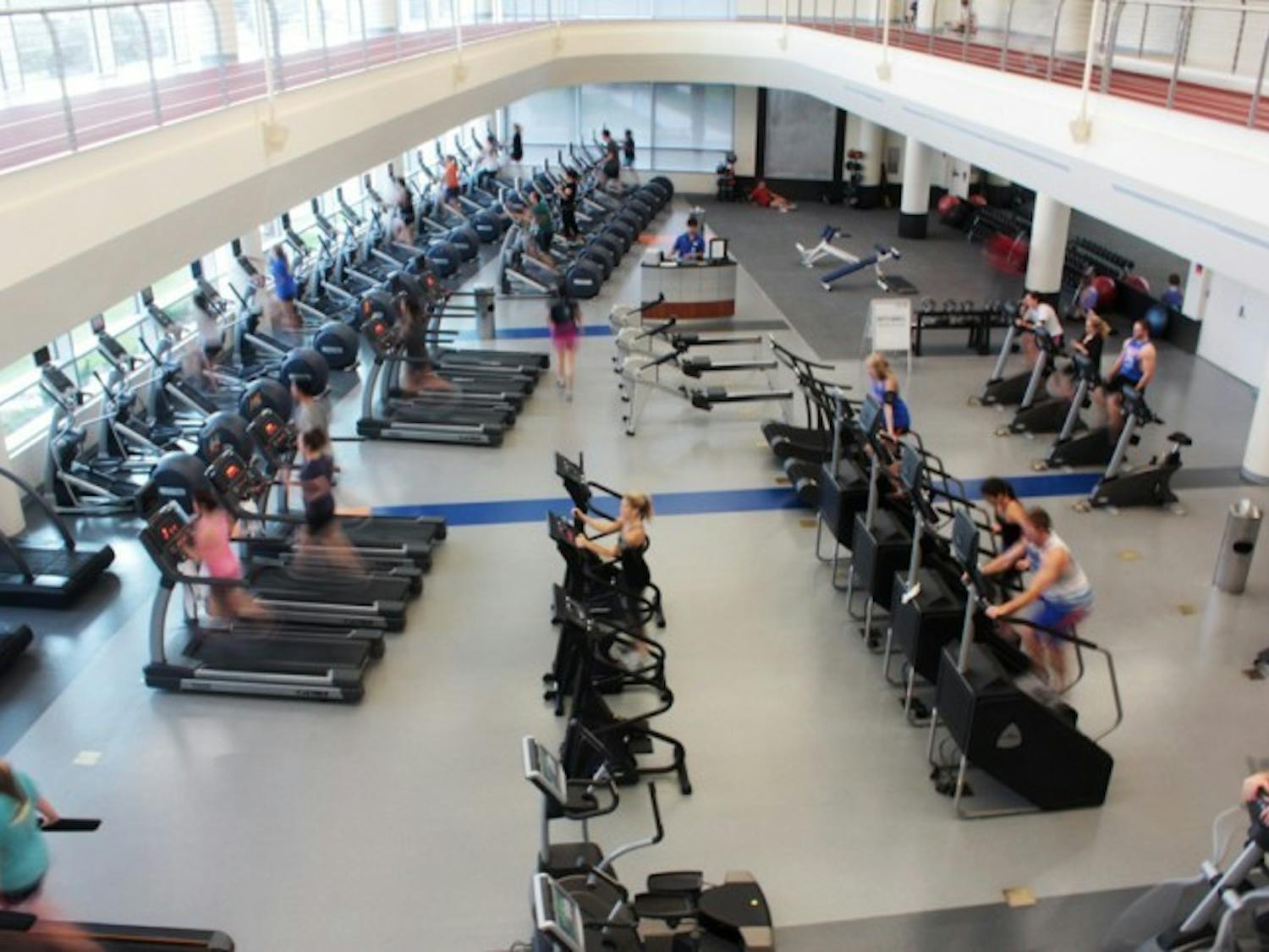Students work out in Southwest Recreational Center on Thursday afternoon. The gym was one of nine recognized by the National Intramural-Recreational Sports Association as an outstanding sports facility.