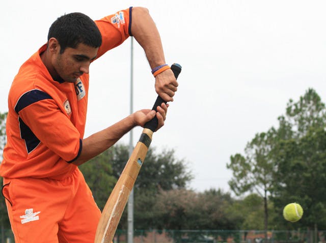 Ricky Nayar, a 20-year-old civil and environmental engineering senior, practices his batting skills. His team won the Gator Cricket Club tournament this weekend.