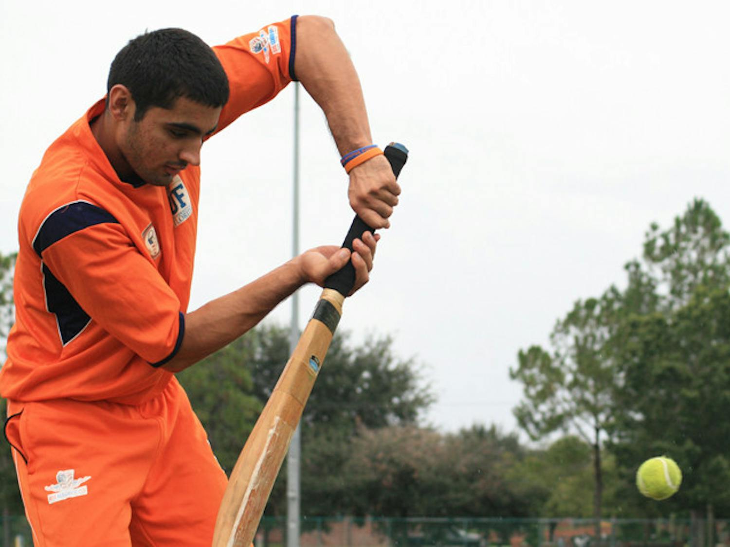 Ricky Nayar, a 20-year-old civil and environmental engineering senior, practices his batting skills. His team won the Gator Cricket Club tournament this weekend.