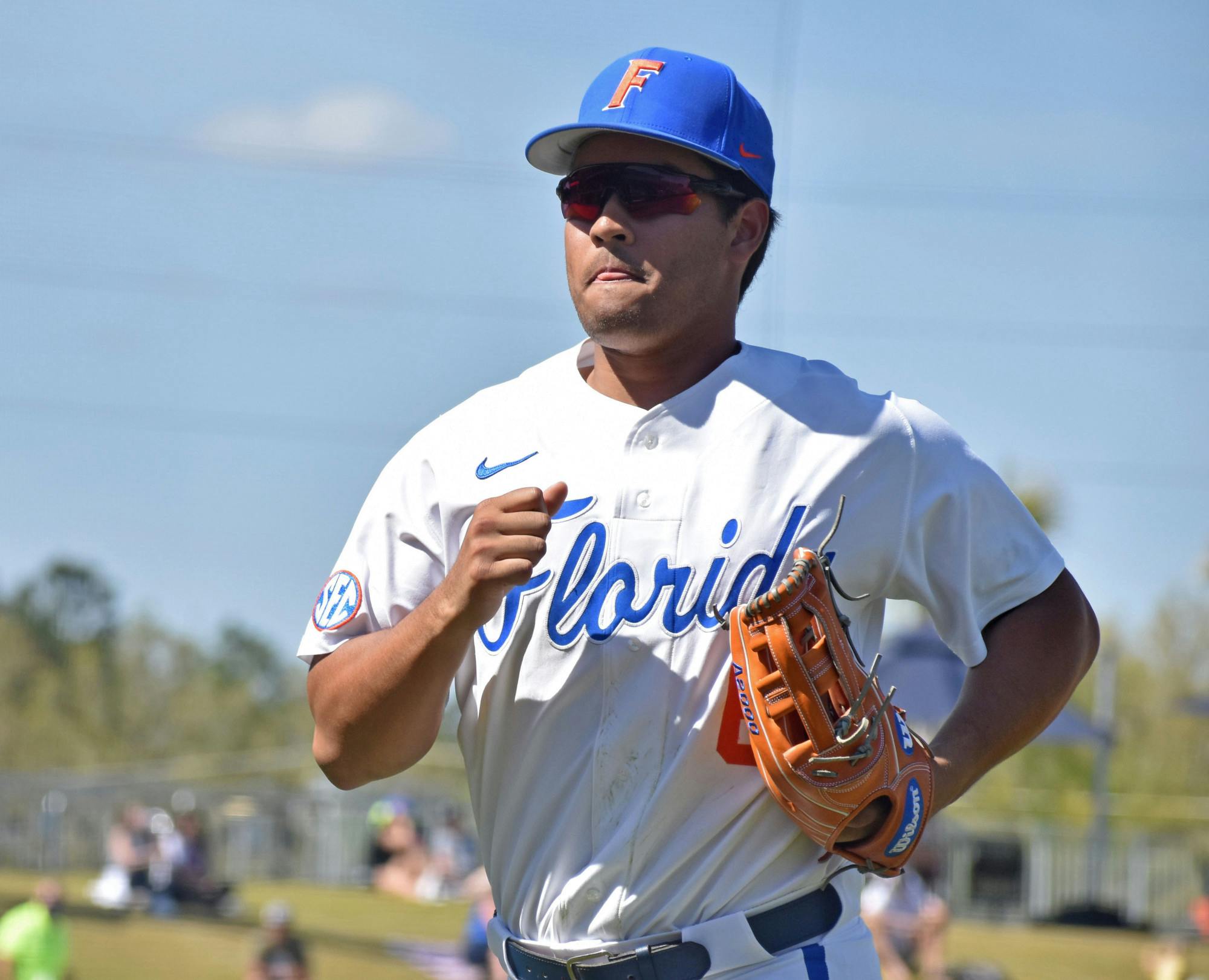 Florida first baseman Kendrick Calilao runs off the field against Jacksonville March 14. Calilao hit four home runs and brought home 10 RBIs in his past nine games. 