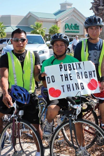 Coalition of Immokalee Workers (CIW) members Darinel Sales, Oscar Otzoy and Wilson Perez are bicycling the entire 200 miles from Immokalee, Fla., to Lakeland, Fla., as delegates from the CIW to personally invite Publix CEO Ed Crenshaw to visit Immokalee and learn about the Campaign for Fair Food.