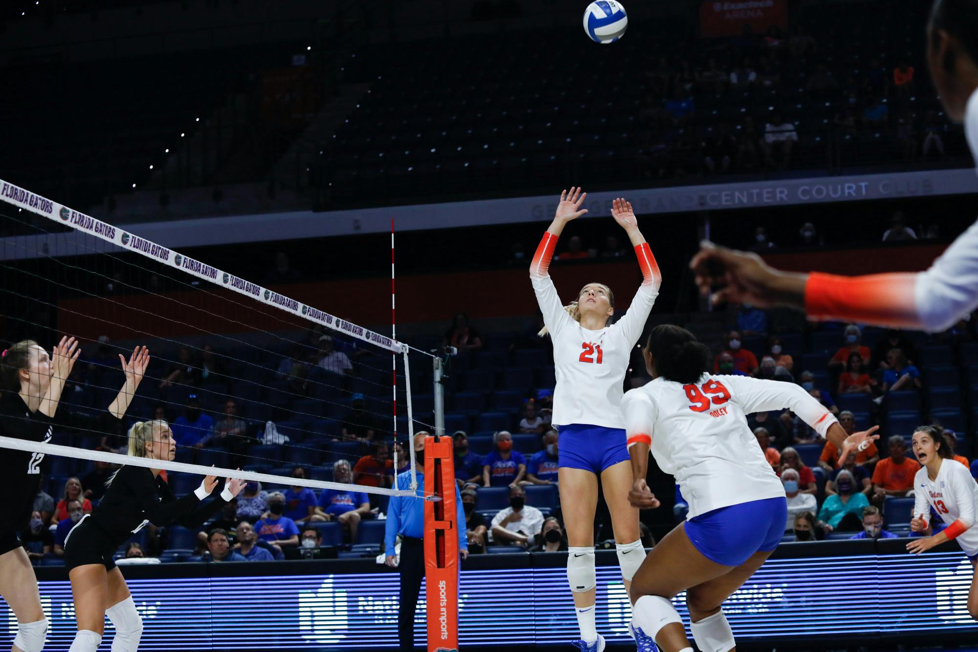 Florida's Marlie Monserez jumps to set the ball against Texas A&M on Oct. 16.