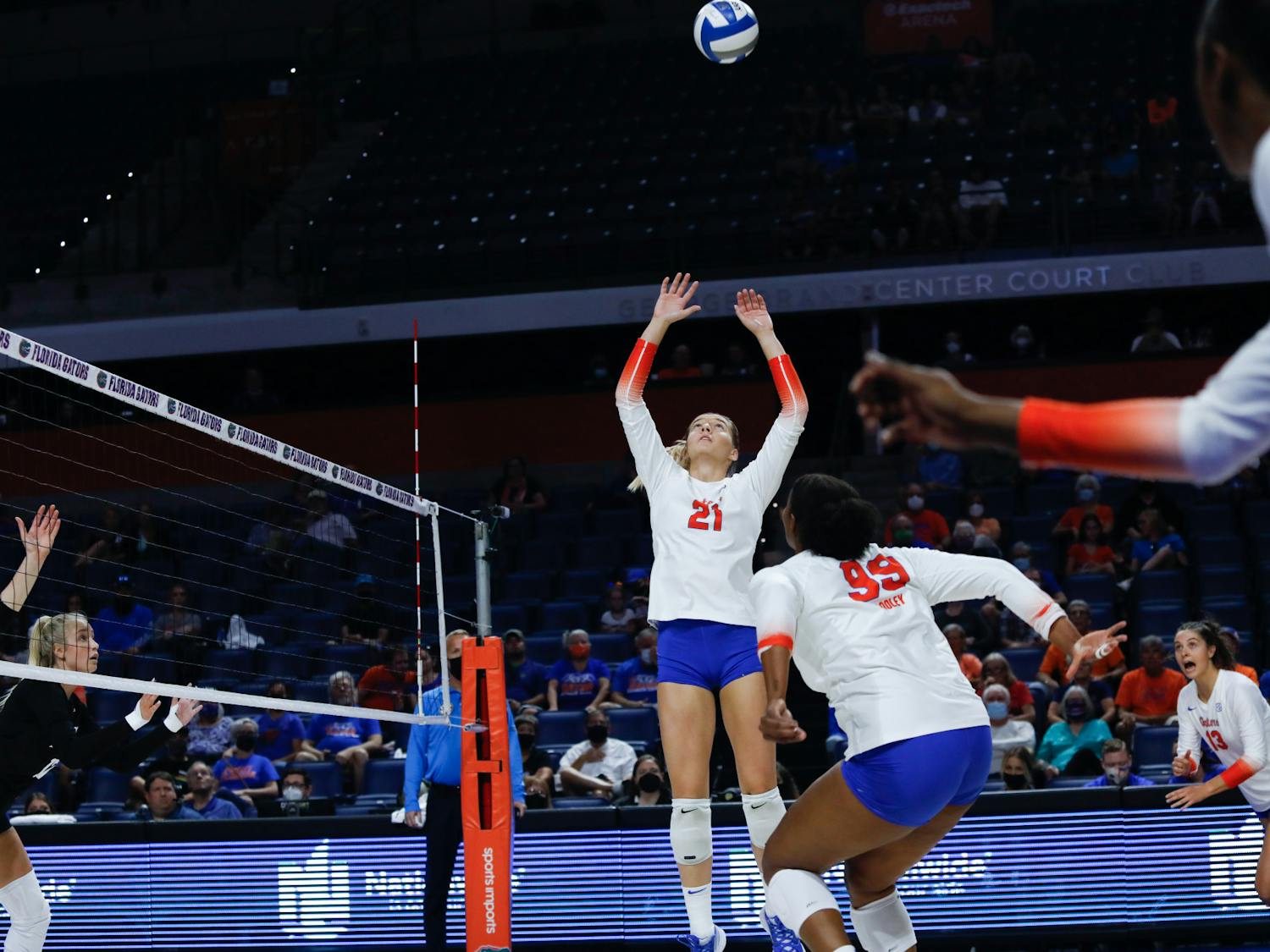 Florida's Marlie Monserez jumps to set the ball against Texas A&M on Oct. 16.