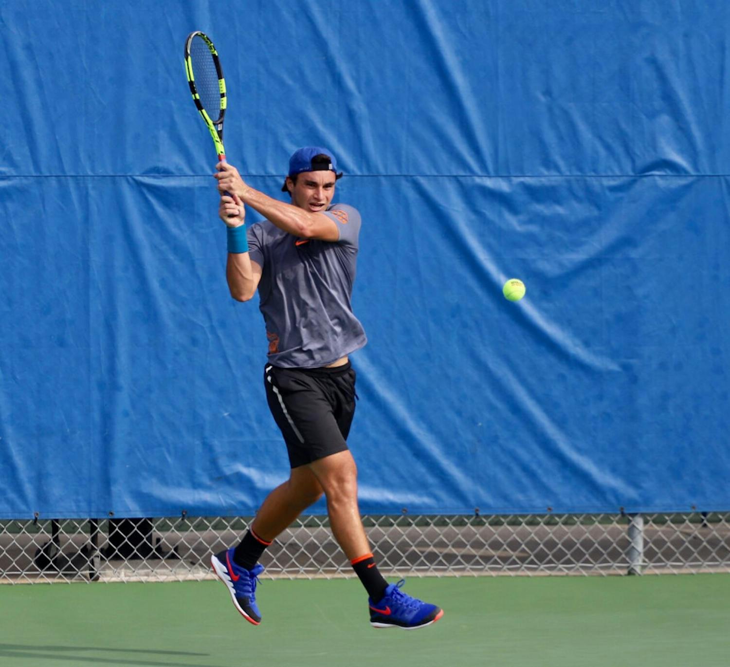 Senior Duarte Vale at day four of the ITA Tournament in Gainesville last year. He paired with Sam Riffice to earn a 6-4 doubles victory Friday.