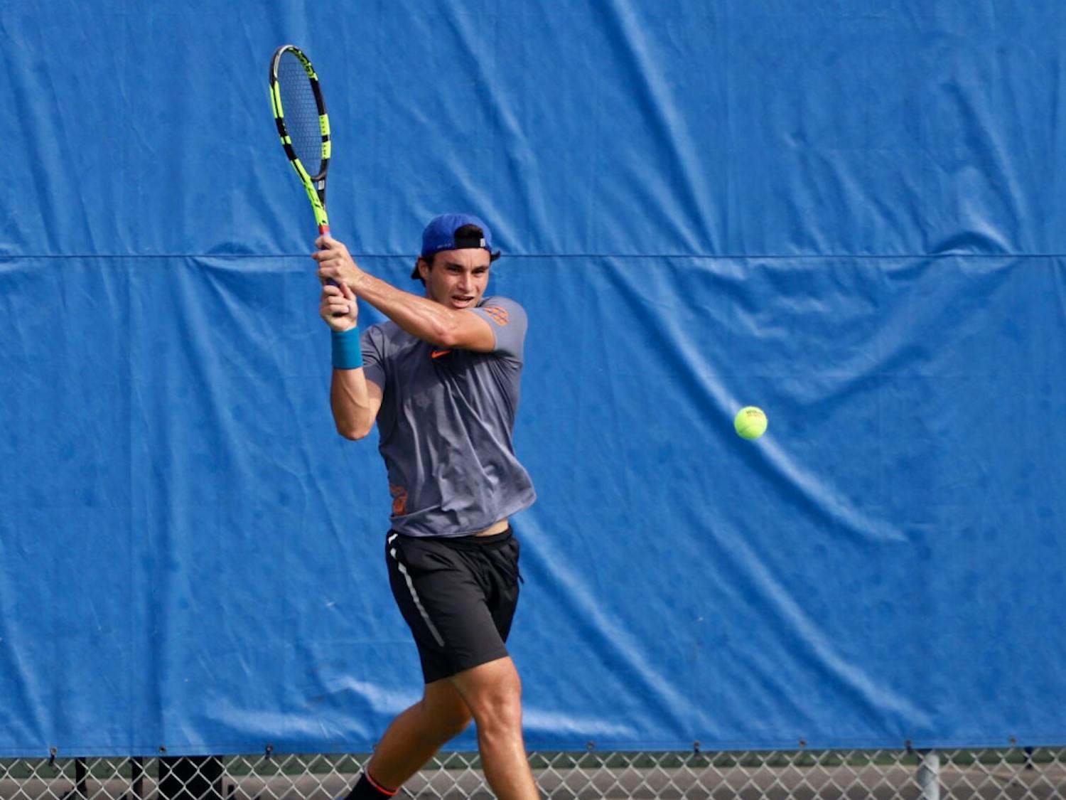 Senior Duarte Vale at day four of the ITA Tournament in Gainesville last year. He paired with Sam Riffice to earn a 6-4 doubles victory Friday.