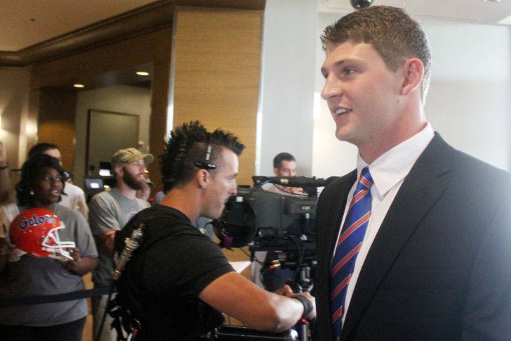 UF quarterback Jeff Driskel arrives at the Southeastern Conference Media Days on Monday in Hoover, Ala.