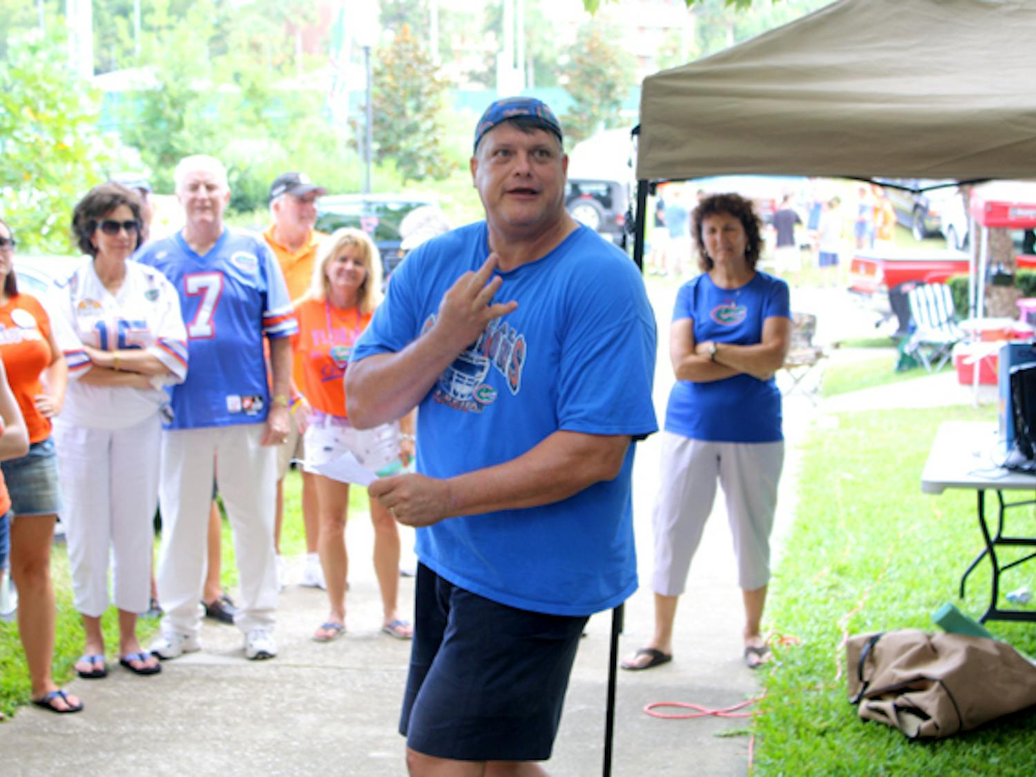 Anthony "Gator Tony" Burke has become a quintessential gameday figure on campus, giving toasts to pump up tailgaters before every home game.