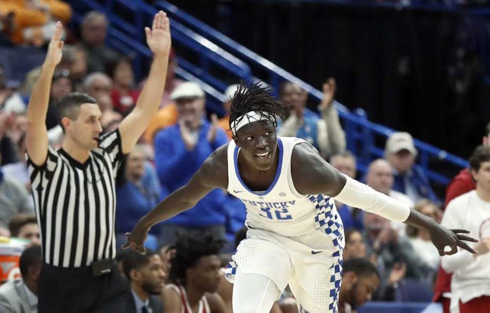 <p>Kentucky forward Wenyen Gabriel scored 23 points on 7-of-7 shooting from the three-point line in the Wildcats 86-83 victory over Alabama on Saturday in the semifinals of the SEC Tournament.</p>