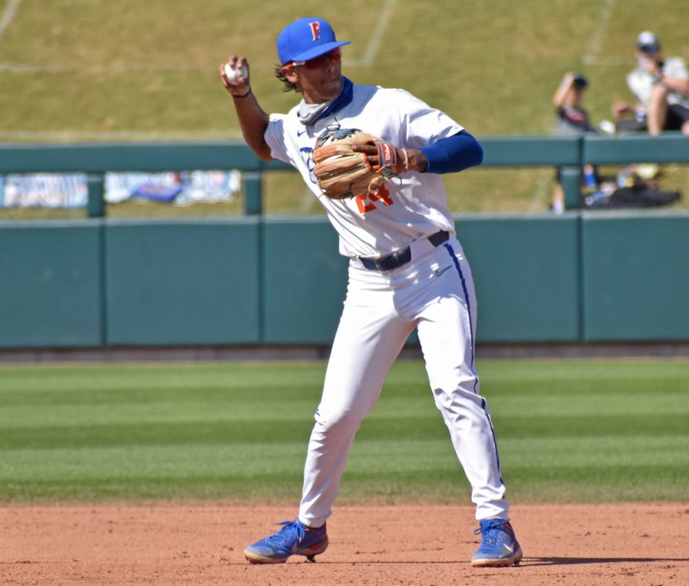 Josh Rivera prepares to throw across the infield against Jacksonville March 14. Rivera was named SEC Co-Newcomer of the Week Monday for his performance against Vanderbilt.