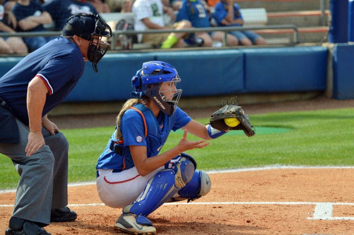 Aubree Munro catches during Florida’s 7-6 win against Auburn on Saturday at Katie Seashole Pressly Stadium.