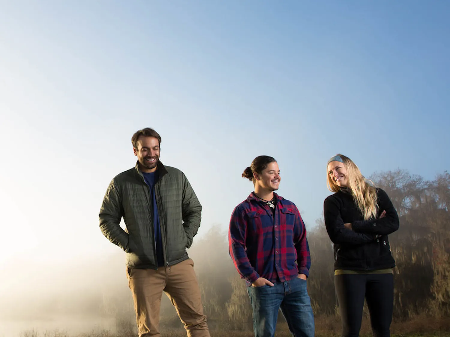 Brian Moghari, Filipe DeAndrade, and McKenzie Barney, stars of the new Nat Geo Wildlife 10-part web series “Untamed With Filipe DeAndrade,” pose for a photograph. The three UF alumni are creating the program to show viewers unique animals found in the U.S.