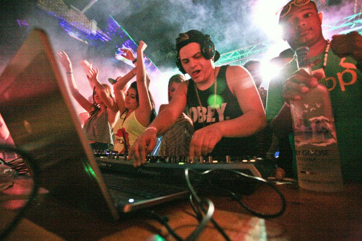David Joseph Lopez Jr., 21, known as Luminox, performs at Sigma Alpha Epsilon on Saturday night. Lopez was taken to Shands at UF after he was too intoxicated to finish his set.
