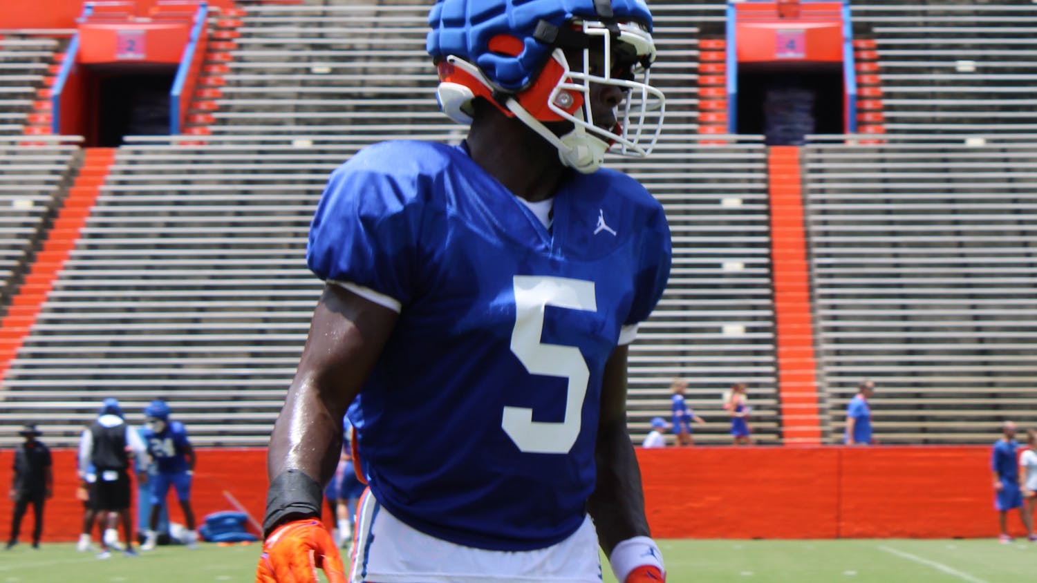 Sophomore safety Kamari Wilson completes a rep in the Gators' fall scrimmage on Friday, Aug. 18, 2023.