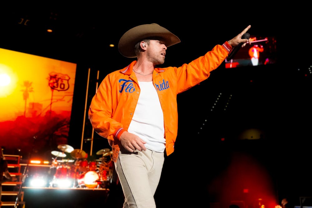 <p>Country music singer and songwriter Dustin Lynch performs for University of Florida students at the O’Connell Center on Oct. 18, 2024.</p>