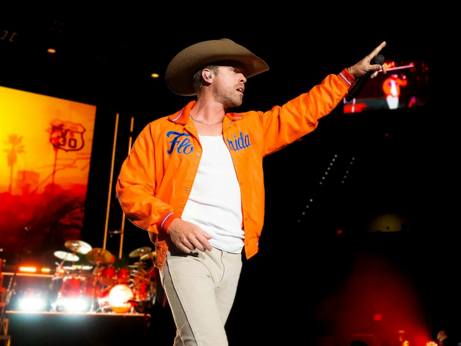Country music singer and songwriter Dustin Lynch performs for University of Florida students at the O’Connell Center on Oct. 18, 2024.