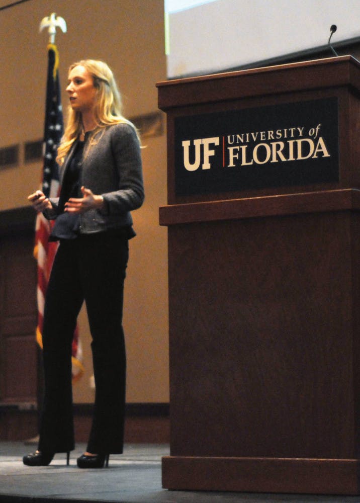 UF Student Body President Christina Bonarrigo gives the 2013 State of the Campus address in the Reitz Union on Tuesday evening.