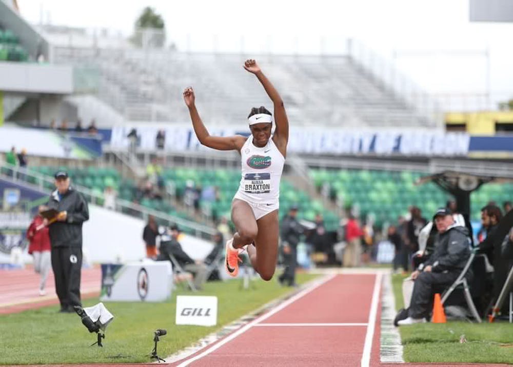 <p>UF track and field athlete Alissa Braxton competing in Eugene, Oregon, June 11. Photo taken by Isabel Marley.</p>