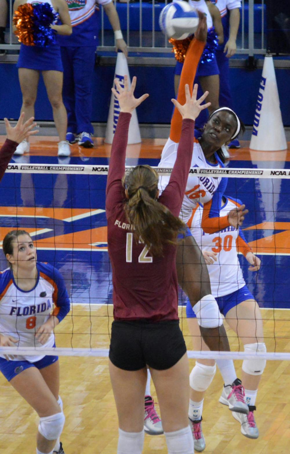 <p class="p1">Simone Antwi swings at the ball during Florida's 3-2 loss to Florida State in the second round of the NCAA Tournament on Dec. 6 in the O'Connell Center.</p>