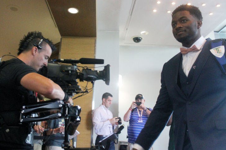 UF Buck linebacker Dante Fowler, Jr., arrives at the Southeastern Conference Media Days on Monday in Hoover, Ala.
