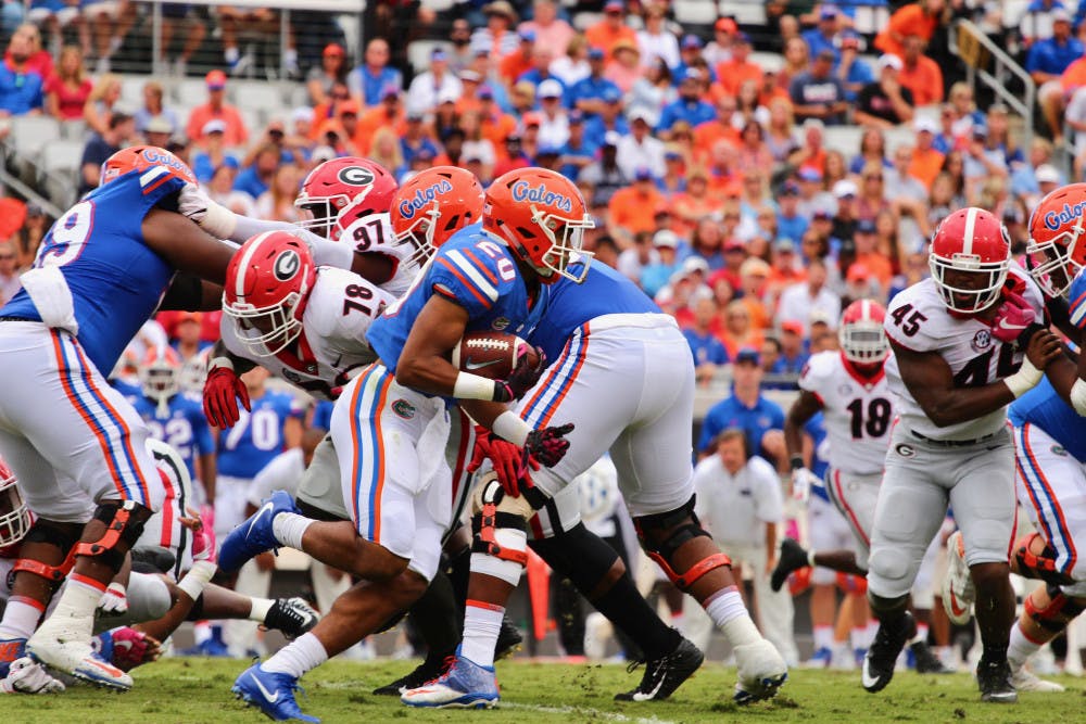<p>UF running back Malik Davis is out for the rest of the season due to a knee injury he suffered during Florida's 42-7 loss to Georgia on Saturday.</p>