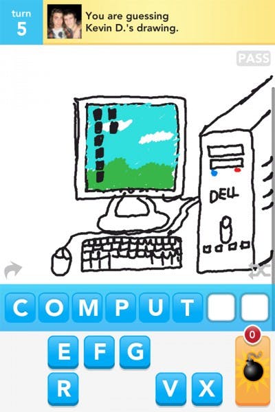 A user guesses the word "computer" from a drawing in the app “Draw Something,” which has been downloaded about 35 million times from the iTunes Store.