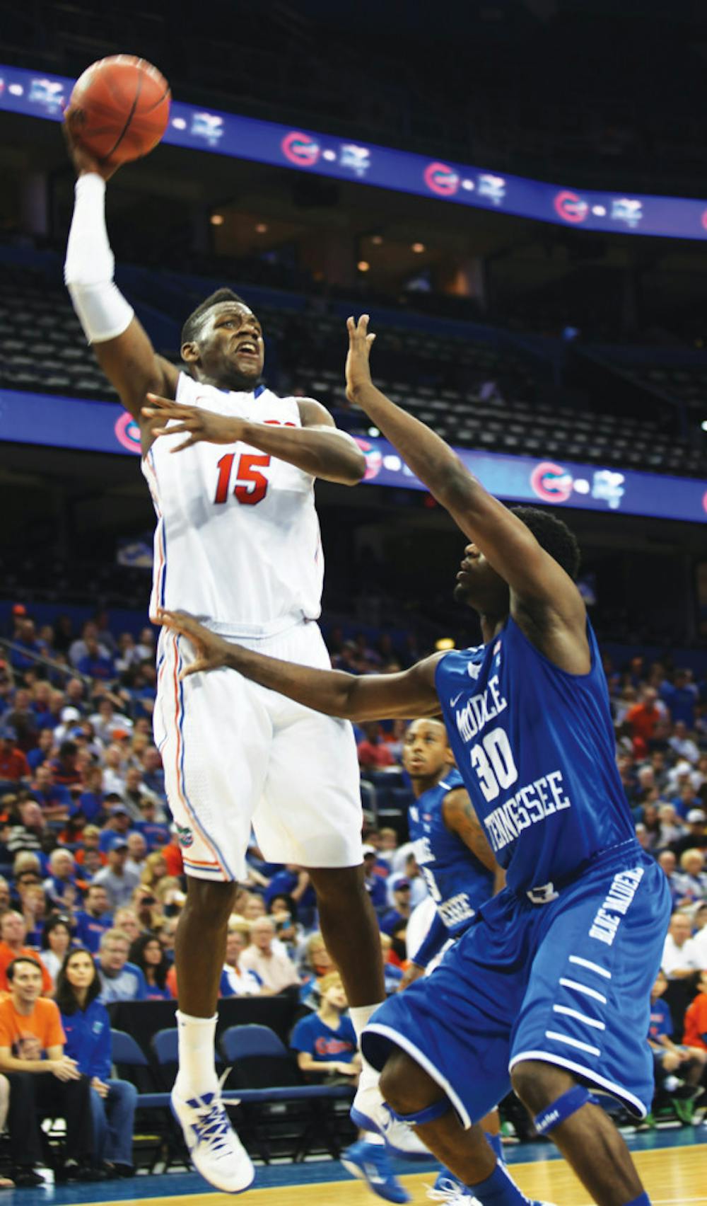 <p>Will Yeguete (15) shoots in UF’s 66-45 win against Middle Tennessee at the Tampa Bay Times Forum on Sunday. </p>
<div><span><br /></span></div>