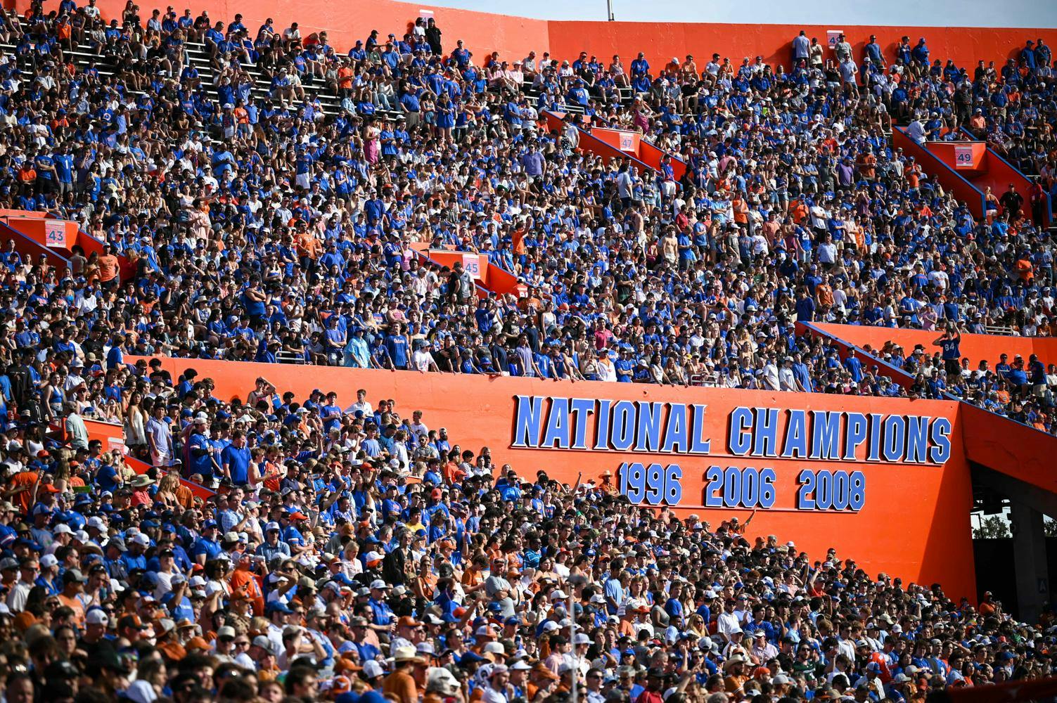 Florida Gators fans during a football game between the Texas Longhorns and the Florida Gators on Saturday, Oct. 4th, 2025, at Ben Hill Griffin Stadium in Gainesville, Fla.