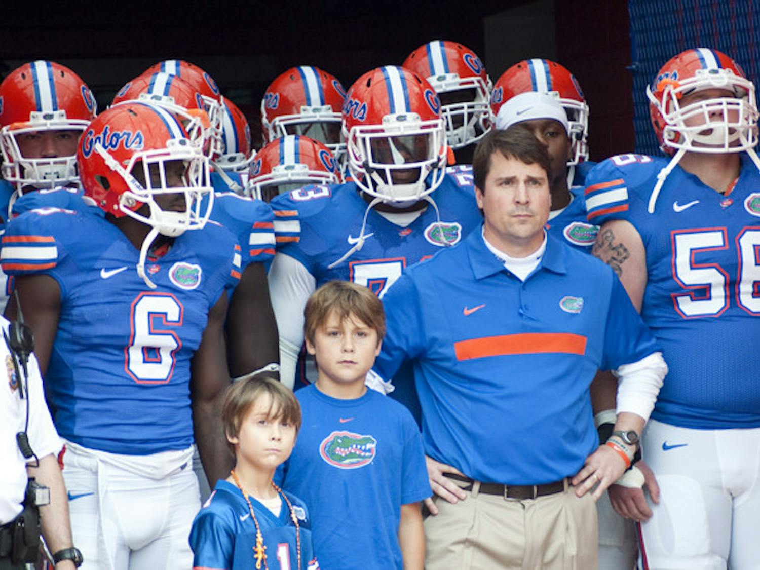 Florida coach Will Muschamp (front right) and the Gators have struggled to a .500 mark this year. However, they will become bowl eligible with a win against Furman on Saturday in Ben Hill Griffin Stadium.