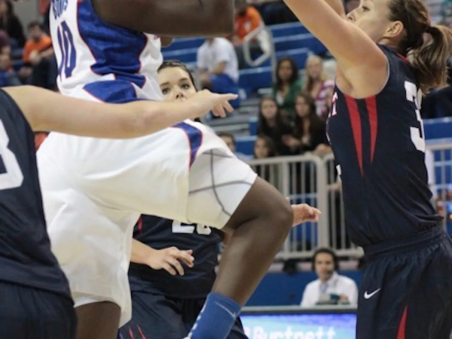 Florida point guard Jaterra Bonds missed one of two free throw with five seconds left in regulation to send Sunday’s game to overtime.