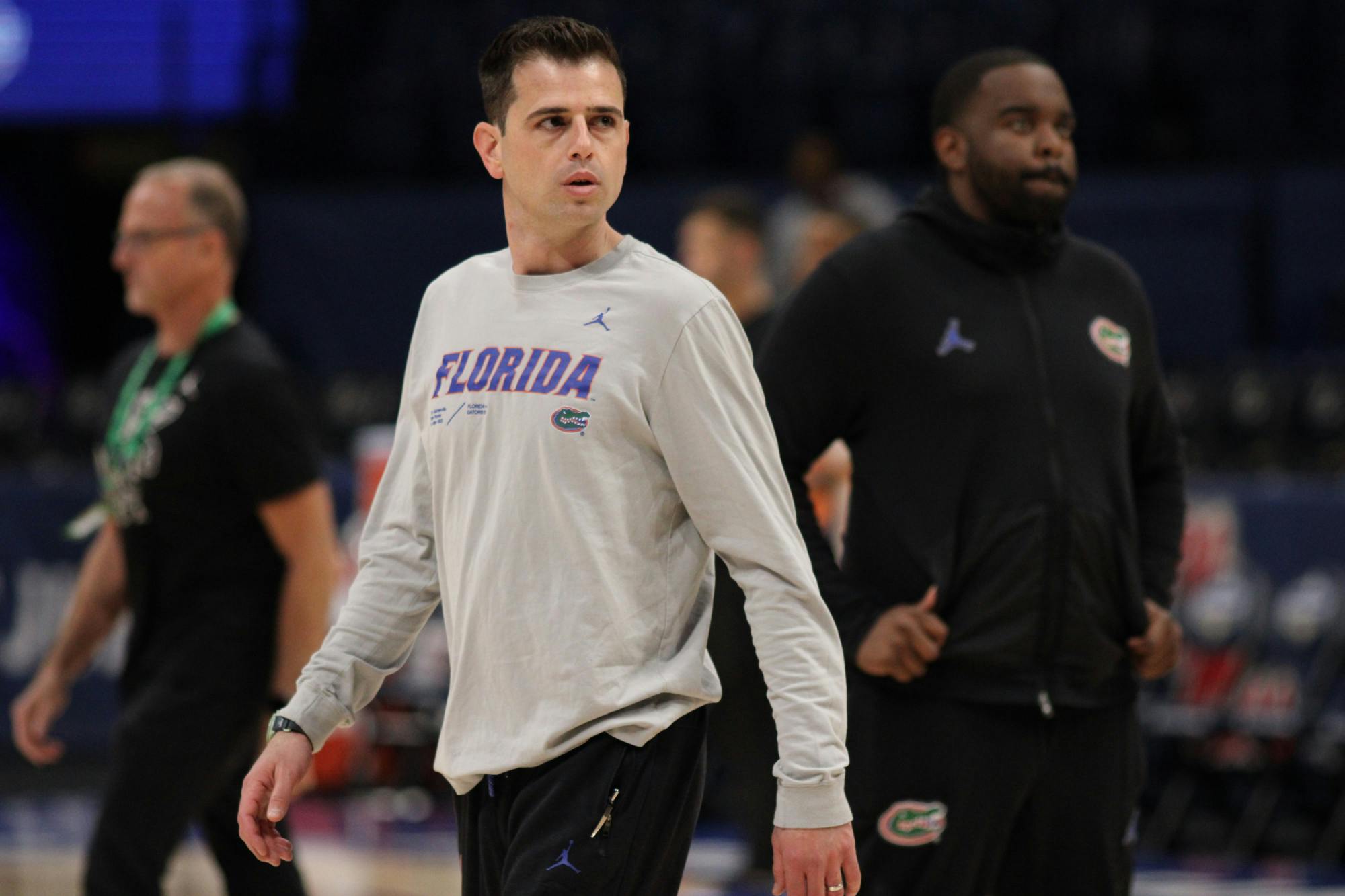 Florida head coach Todd Golden stands on the court during the Gators' practice the day before their Southeastern Conference tournament game Wednesday, March 8, 2023.