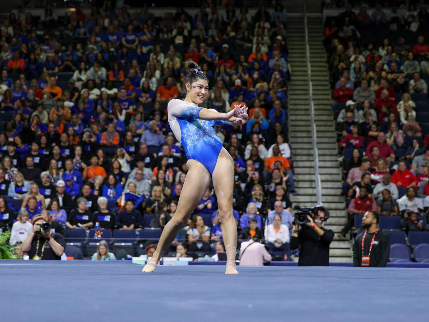 Florida freshman Kayla DiCello performs her floor routine during the Gators' win at the Southeastern Conference Championships Saturday, March 18, 2023.