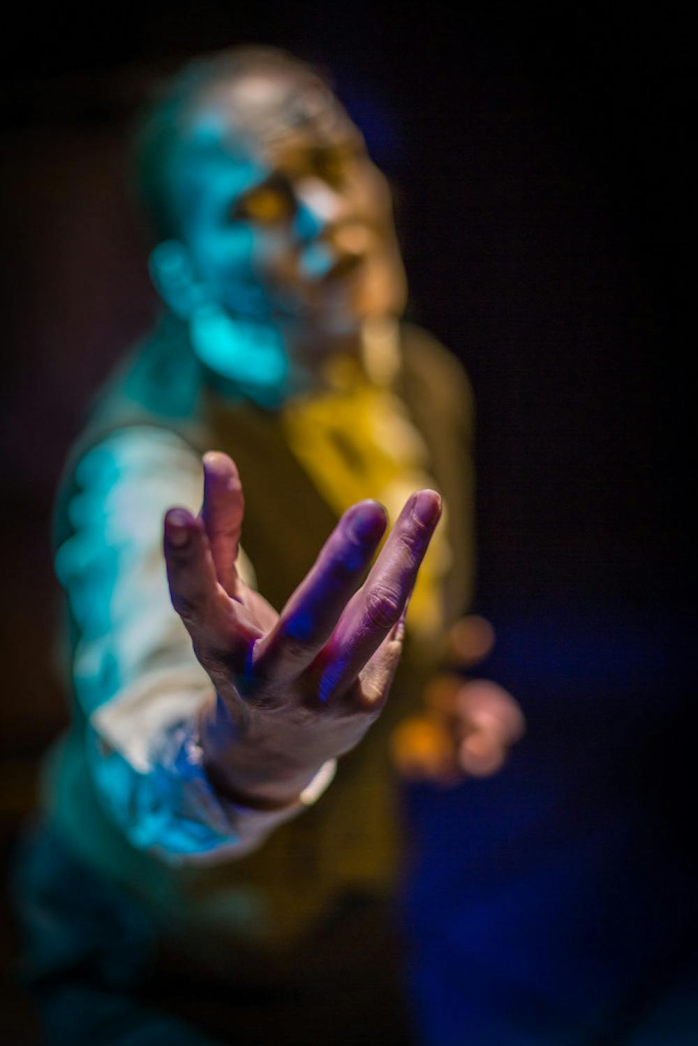 <p dir="ltr" align="justify">An actor from the play "All Girl Frankenstein", which was shown at the Hippodrome Theatre in 2015, reaches out a hand. </p>