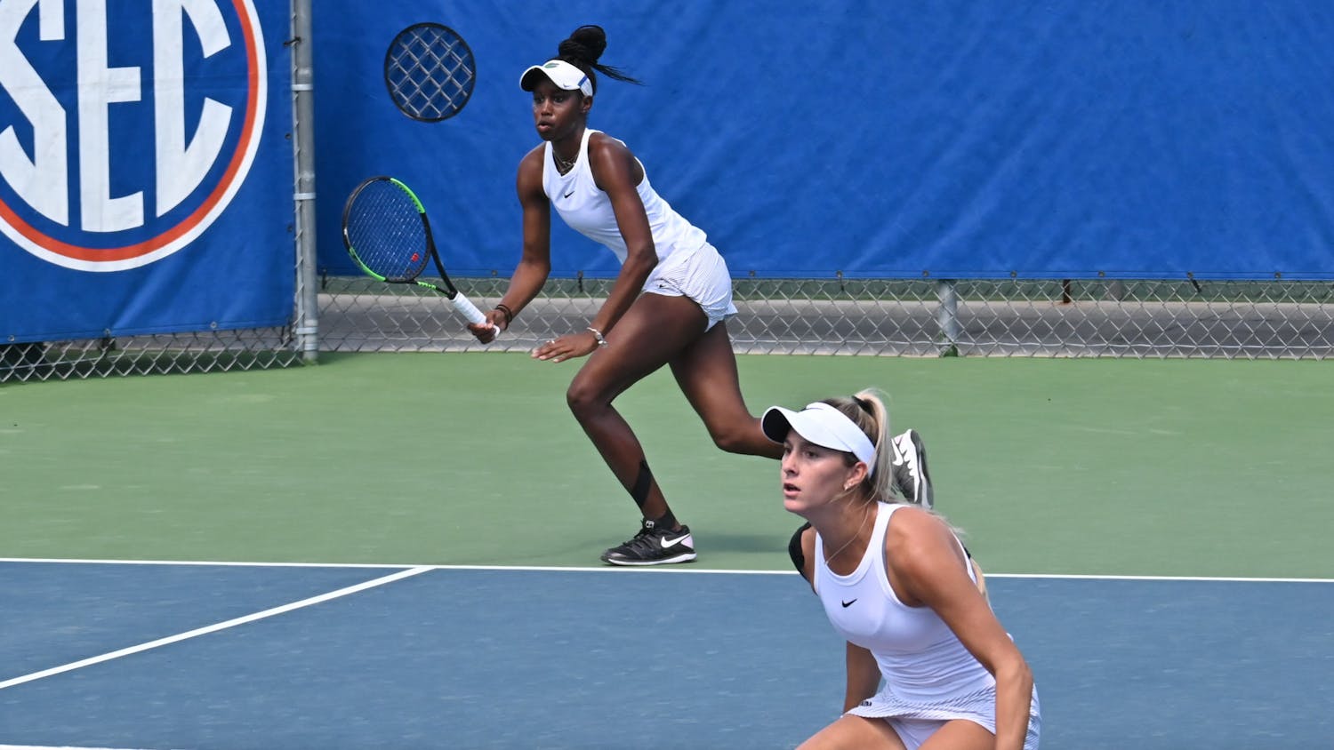 Junior Marlee Zein and senior McCartney Kessler against Arkansas on March 14, 2021. The Gators overcame the Mississippi State Bulldogs Sunday afternoon.