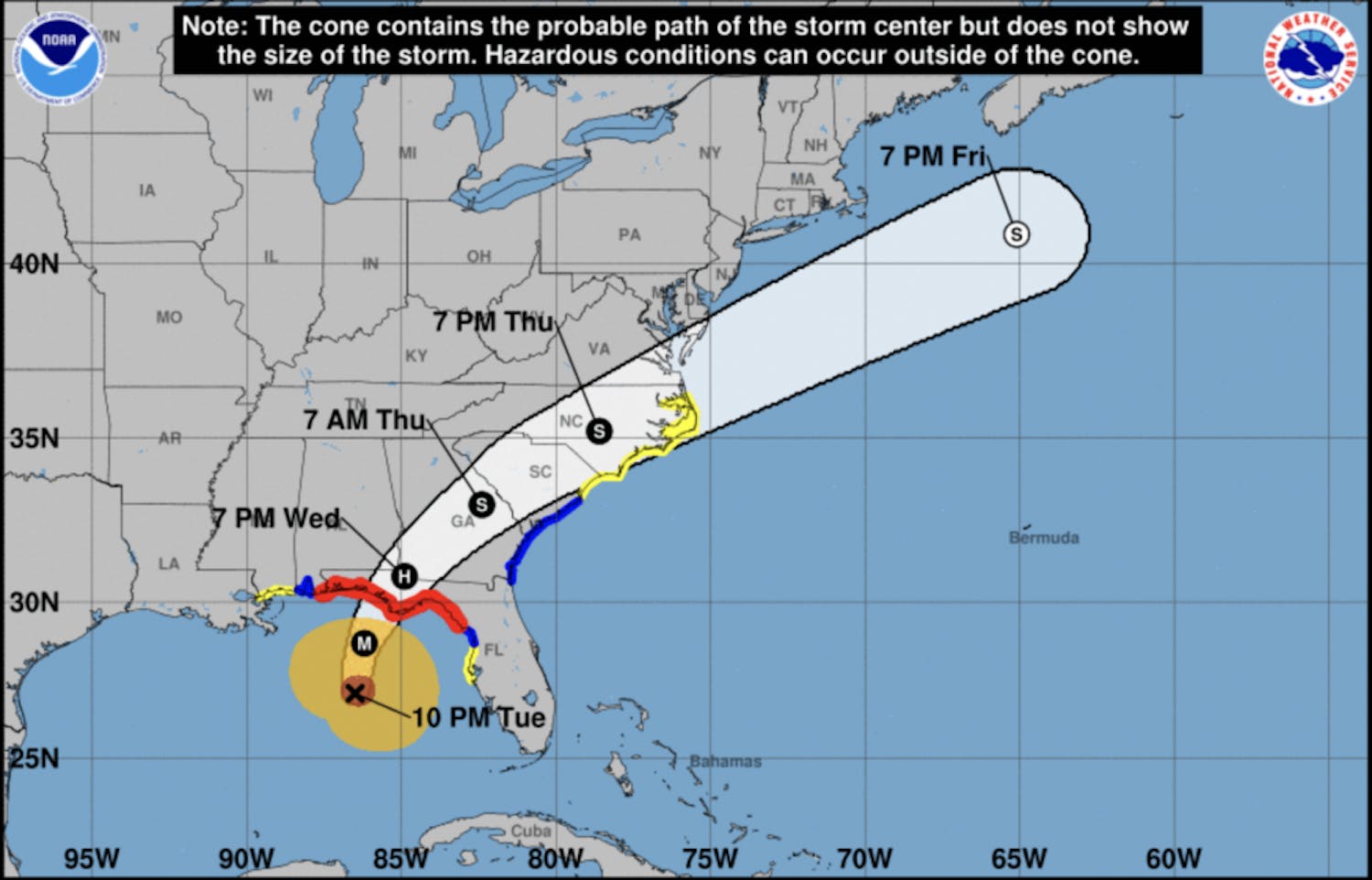 The hurricane's path as of 10 p.m. on Tuesday, according to the National Hurricane Center. 