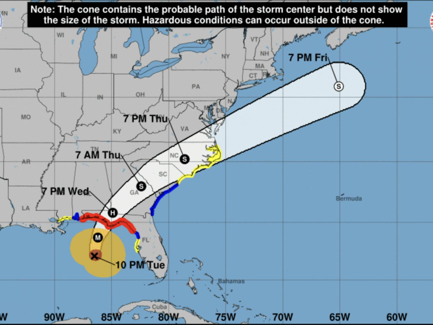 The hurricane's path as of 10 p.m. on Tuesday, according to the National Hurricane Center.