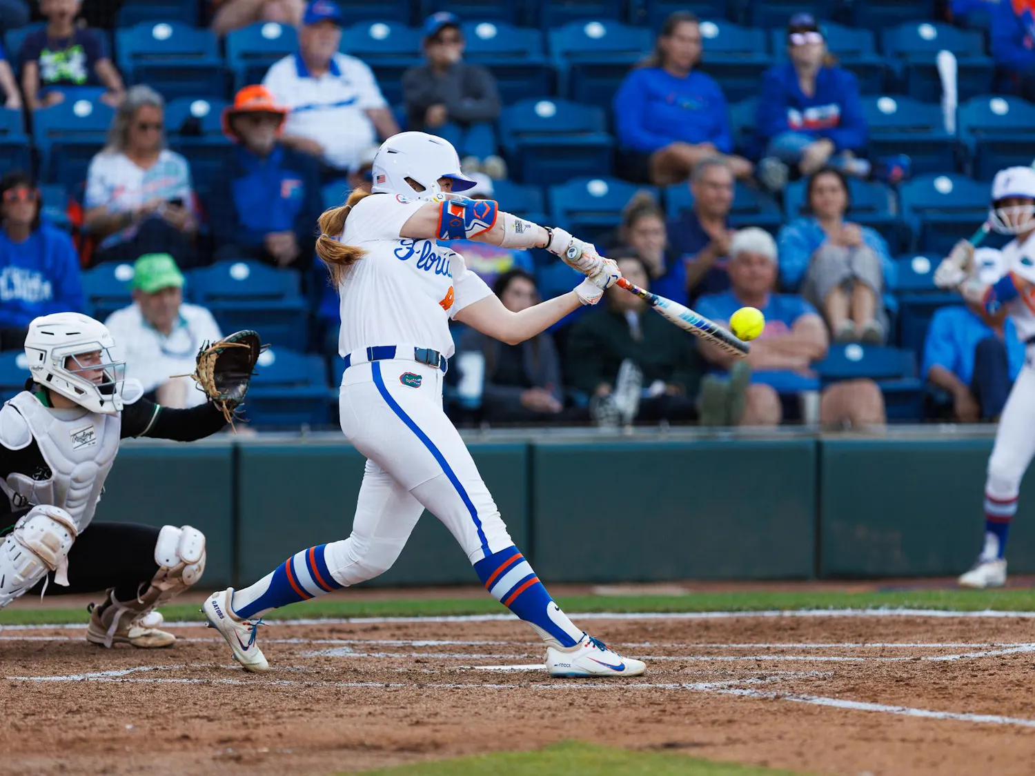 Florida Gators catcher Jocelyn Erickson swings during an NCAA softball game against Stetson, Wednesday, March 25, 2026, in Gainesville, Fla.