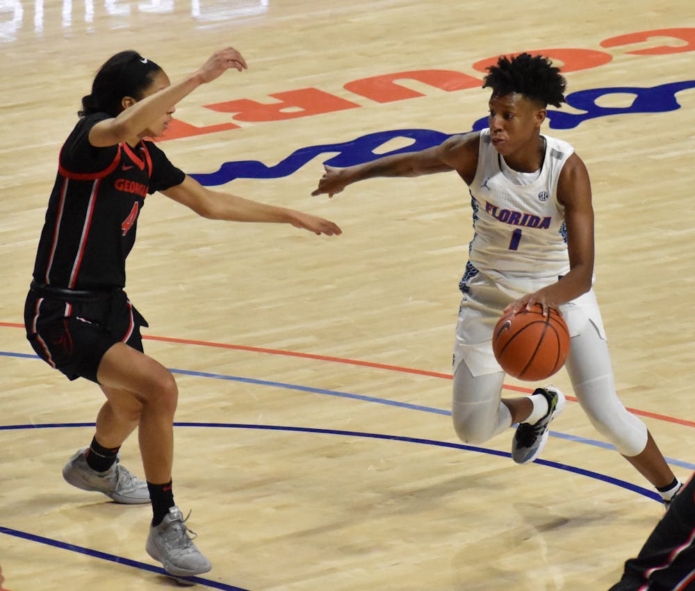 <p>Florida&#x27;s Kiara Smith pictured during a Feb. 28, 2021 game against Georgia. The senior scored 23 points and dished out eight assists in UF&#x27;s upset victory over LSU Sunday.</p>