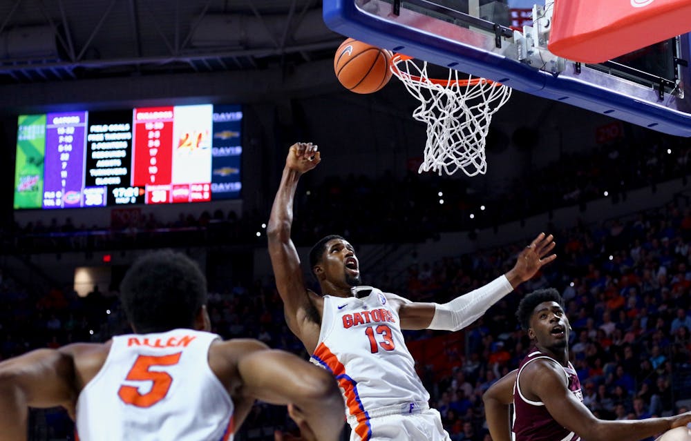 <p>Kevarrius Hayes' defense - three blocks, a pair of steals and seven rebounds - helped light the way for the Gators in Wednesday night's 71-54 win over Mississippi State. </p>