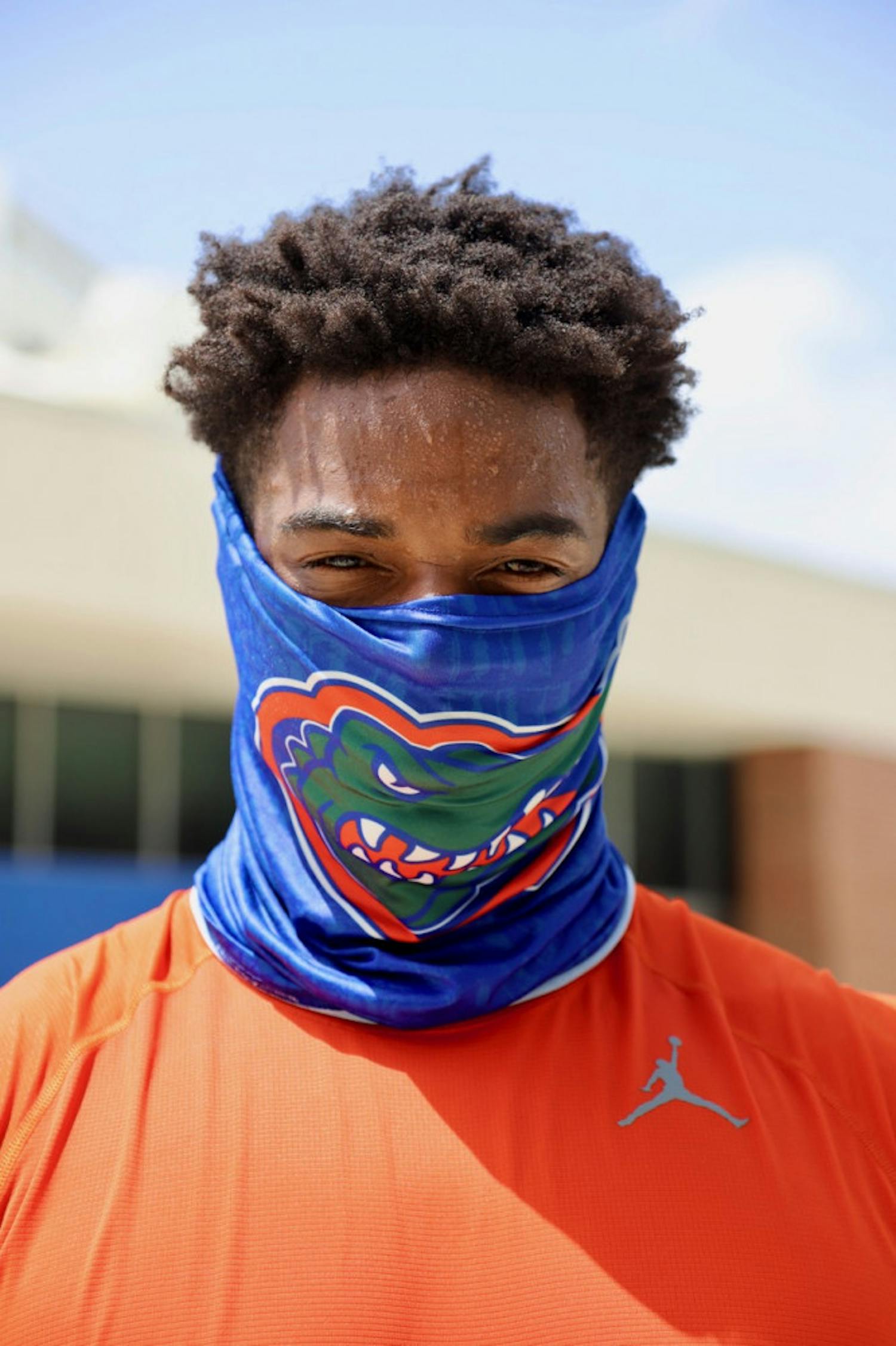 Redshirt junior Ventrell Miller wearing a mask outside of the O'Connell Center. On June 17, the NCAA approved a plan for schools to begin summer workouts in July for the upcoming fall football season.