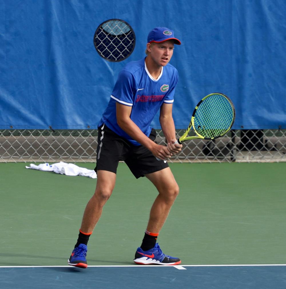<p>Junior Lukas Greif left the Southern Intercollegiate Championships undefeated, having won all five of his matches.</p>