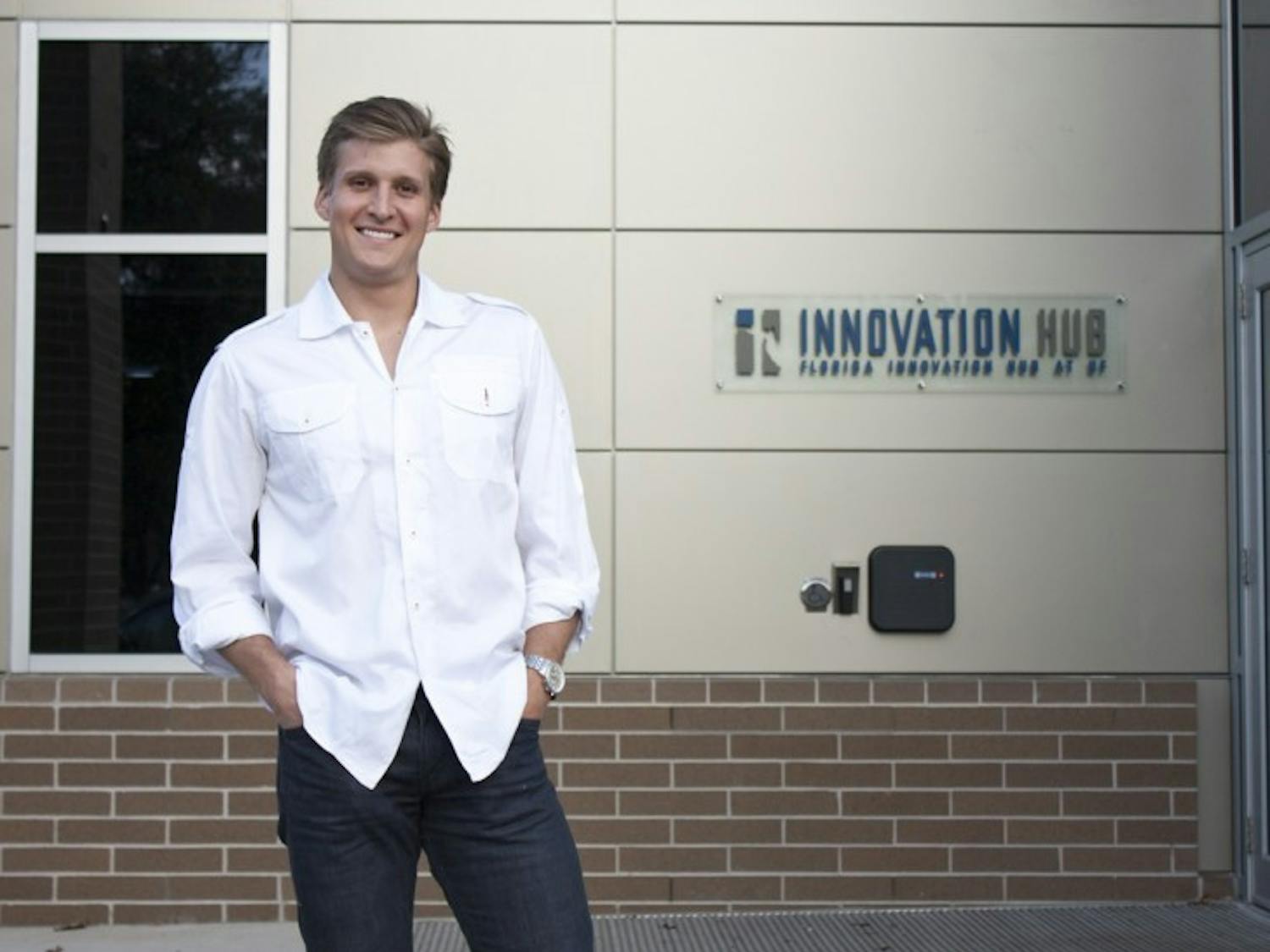 Jordan Johnson poses for a picture Friday evening at the Innovation Hub in downtown Gainesville. 