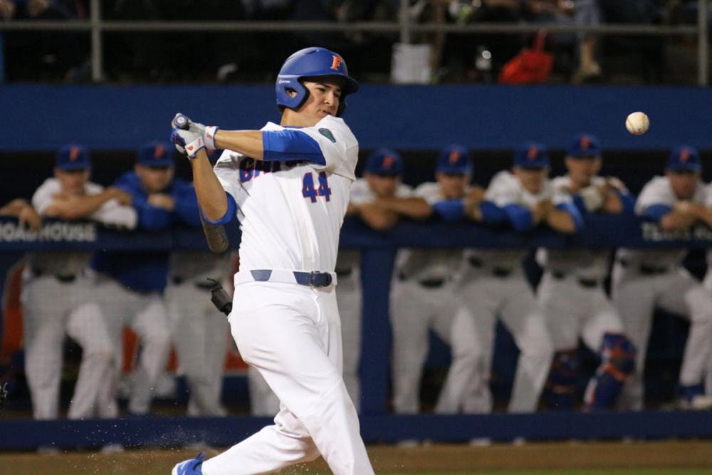 <p><span id="docs-internal-guid-62855523-f29e-a68e-b9b9-9226fbdab970"><span>Left fielder Austin Langworthy's walk-off home run in UF's 3-2 win over Auburn in the bottom of the 11th inning sent Florida to the College World Series for the fourth-consecutive season.</span></span></p>