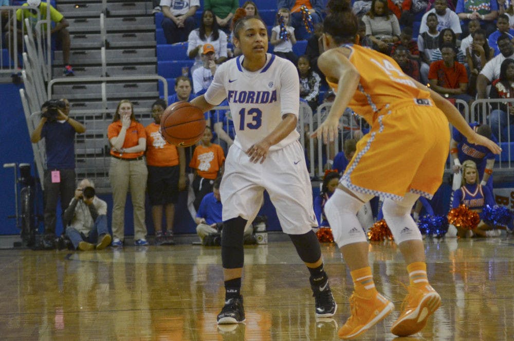 UF point guard Cassie Peoples dribbles during Florida's 64-56 loss to Tennessee on Feb. 8, 2015, in the O'Connell Center.