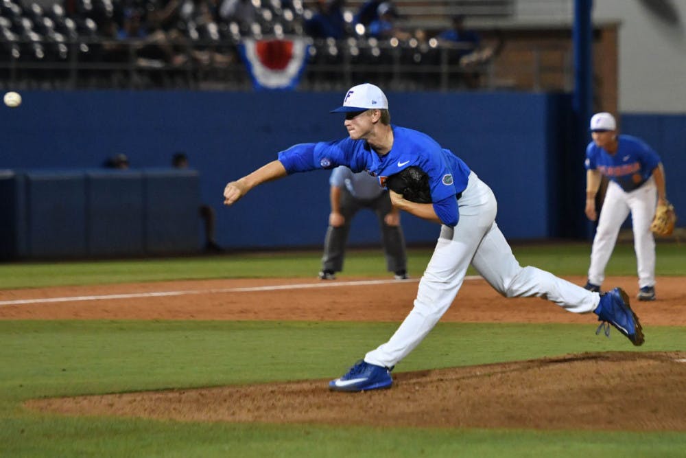 <p>Pitcher Brady Singer allowed one run on two hits through seven innings Friday night against No. 8 Vanderbilt. </p>