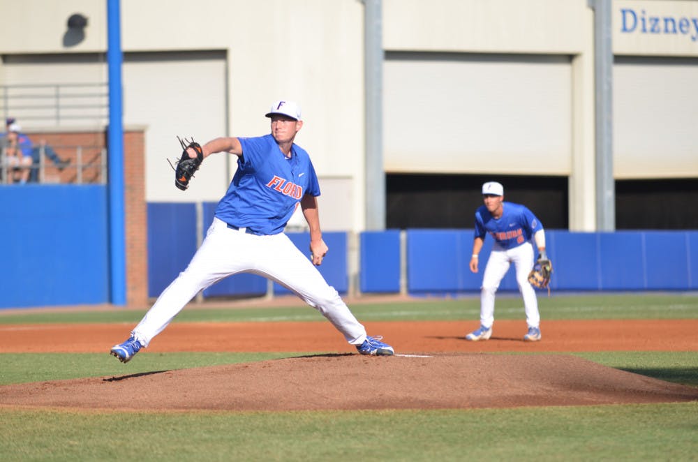 UF's A.J. Puk pitches during Florida's 8-4 win on Feb. 20, 2016, at McKethan Stadium.