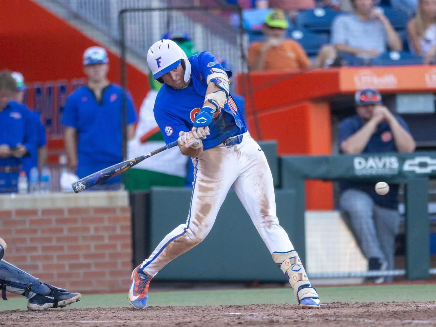 Florida infielder Ethan Surowiec (10) hits during an NCAA college baseball game against Auburn at Condron Family Ballpark in Gainesville, Fla., Friday, April 17, 2026.