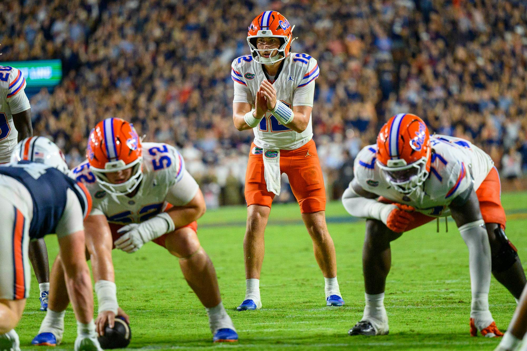 Florida quarterback Aaron Philo (12) snaps during the first half of an NCAA college football game against Auburn, Saturday, Sept. 19, 2026, in Auburn, Ala.