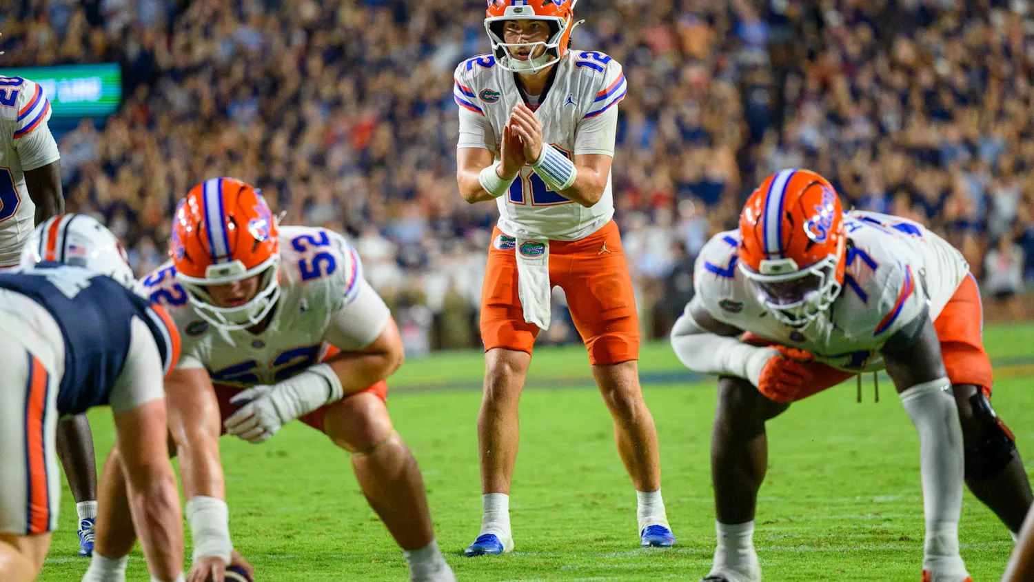Florida quarterback Aaron Philo (12) snaps during the first half of an NCAA college football game against Auburn, Saturday, Sept. 19, 2026, in Auburn, Ala.